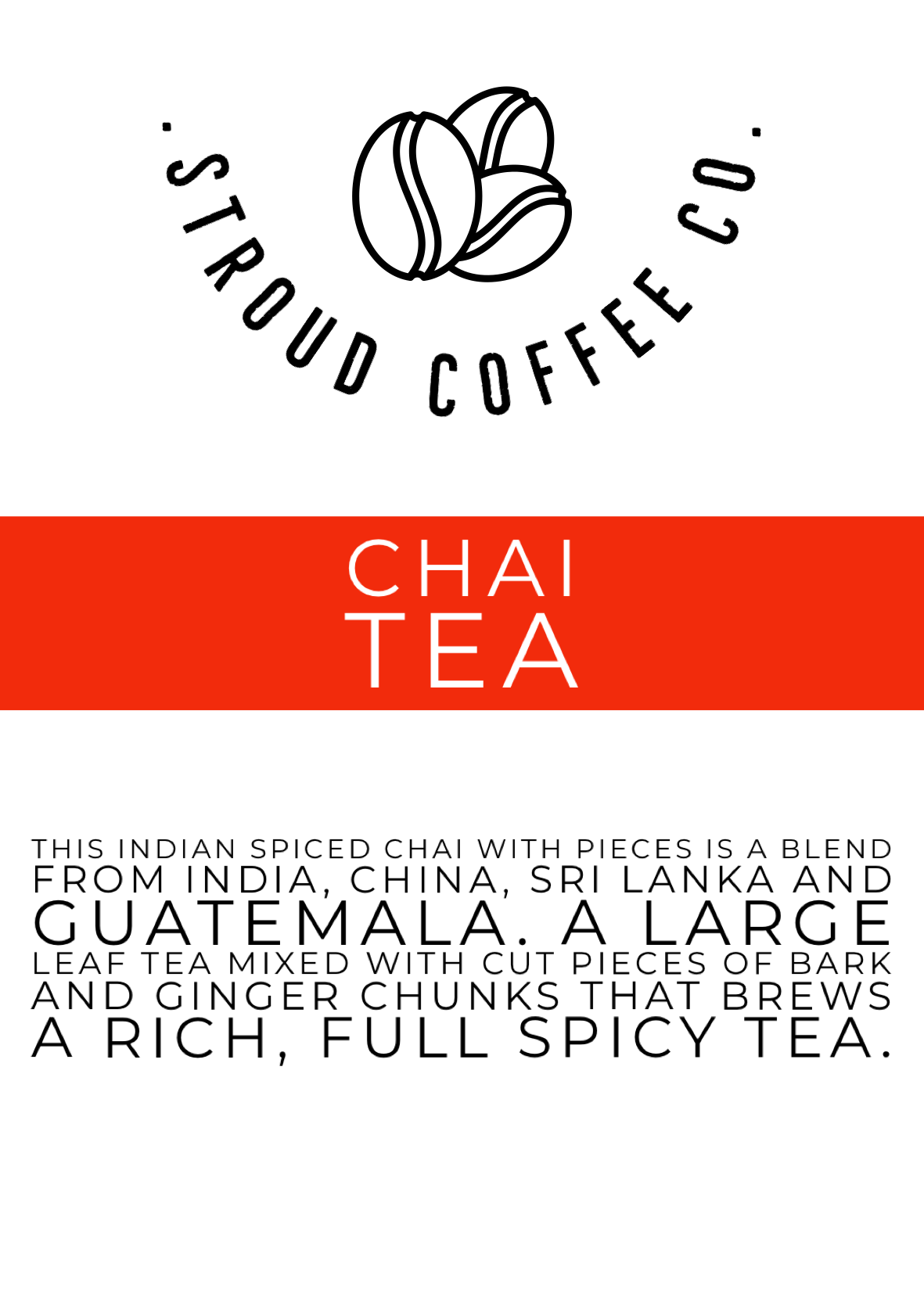 This Indian Spiced Chai with pieces is a blend from India, China, Sri Lanka and Guatemala. A large leaf tea mixed with cut pieces of bark and ginger chunks that brew