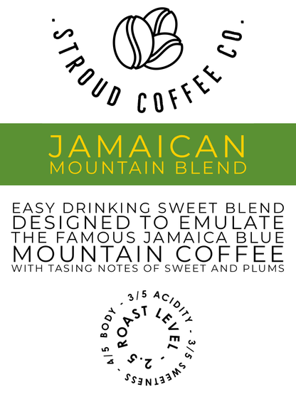 Our Jamaican Mountain Blend is often a design by a coffee roaster to emulate the famous Jamaica Blue Mountain coffee beans. This is our version.
We have blended spec